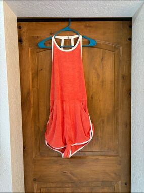 Free People Orange Terry Romper with White Trim